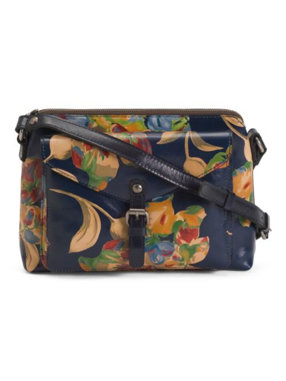 NWT Patricia Nash Leather Medium Crossbody Navy Floral Le Fleur